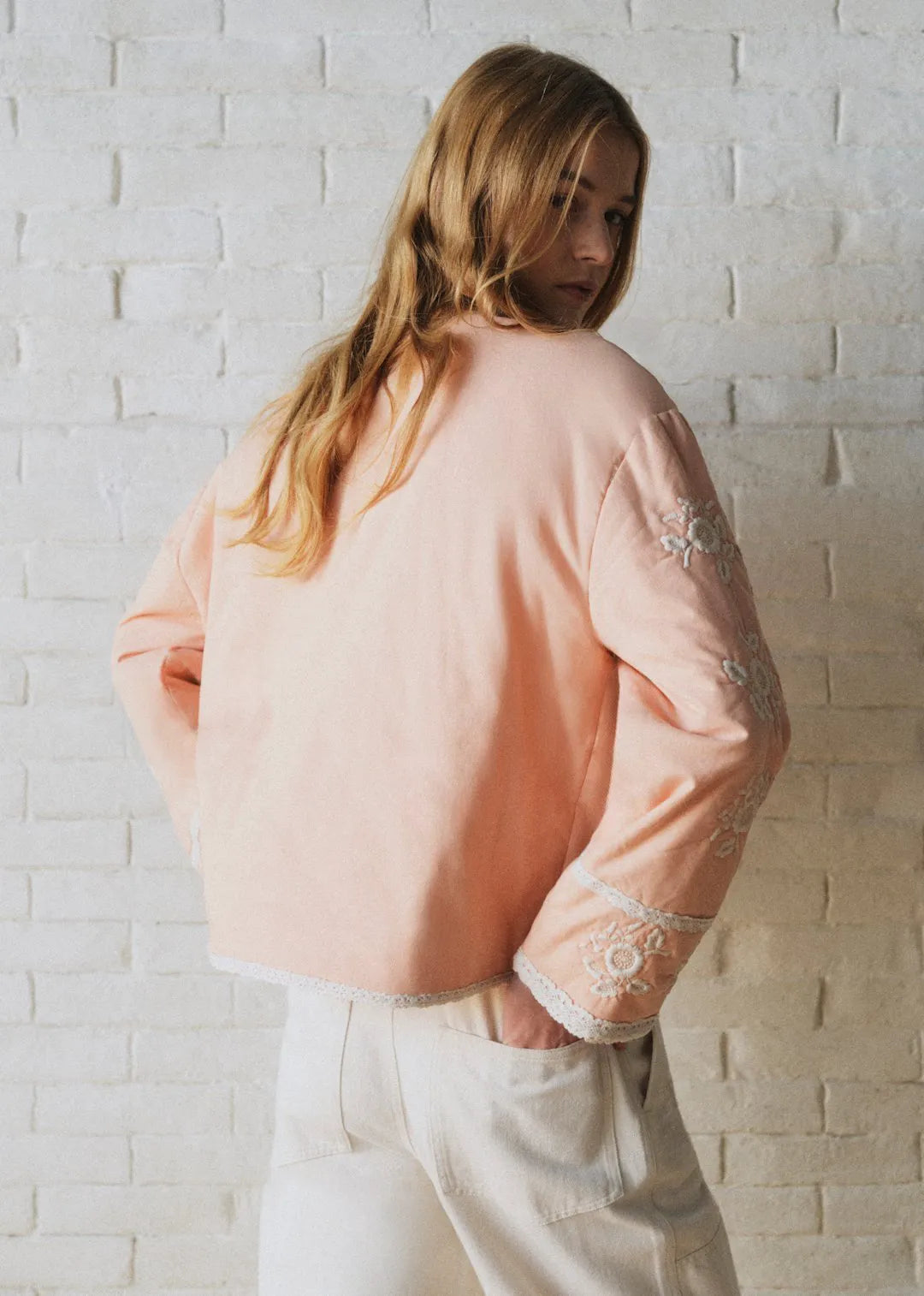 Pastel Pink with Ecru Embroidery