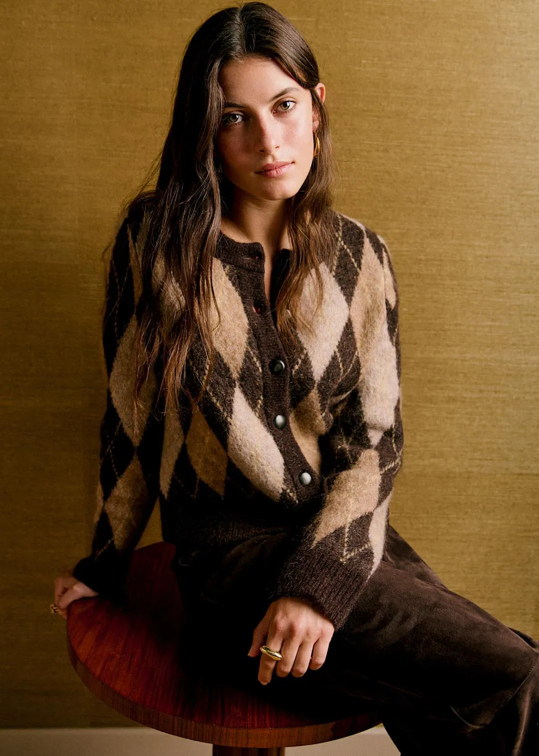 Brown and Beige Argyle Jacquard