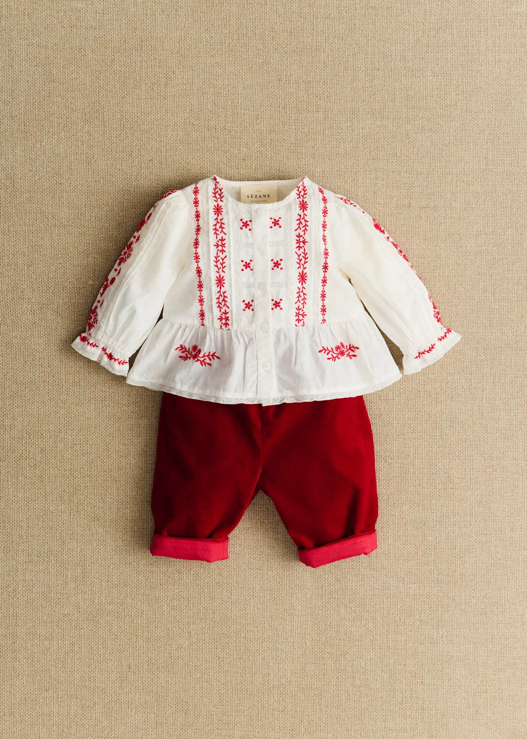 White with Red Embroidery