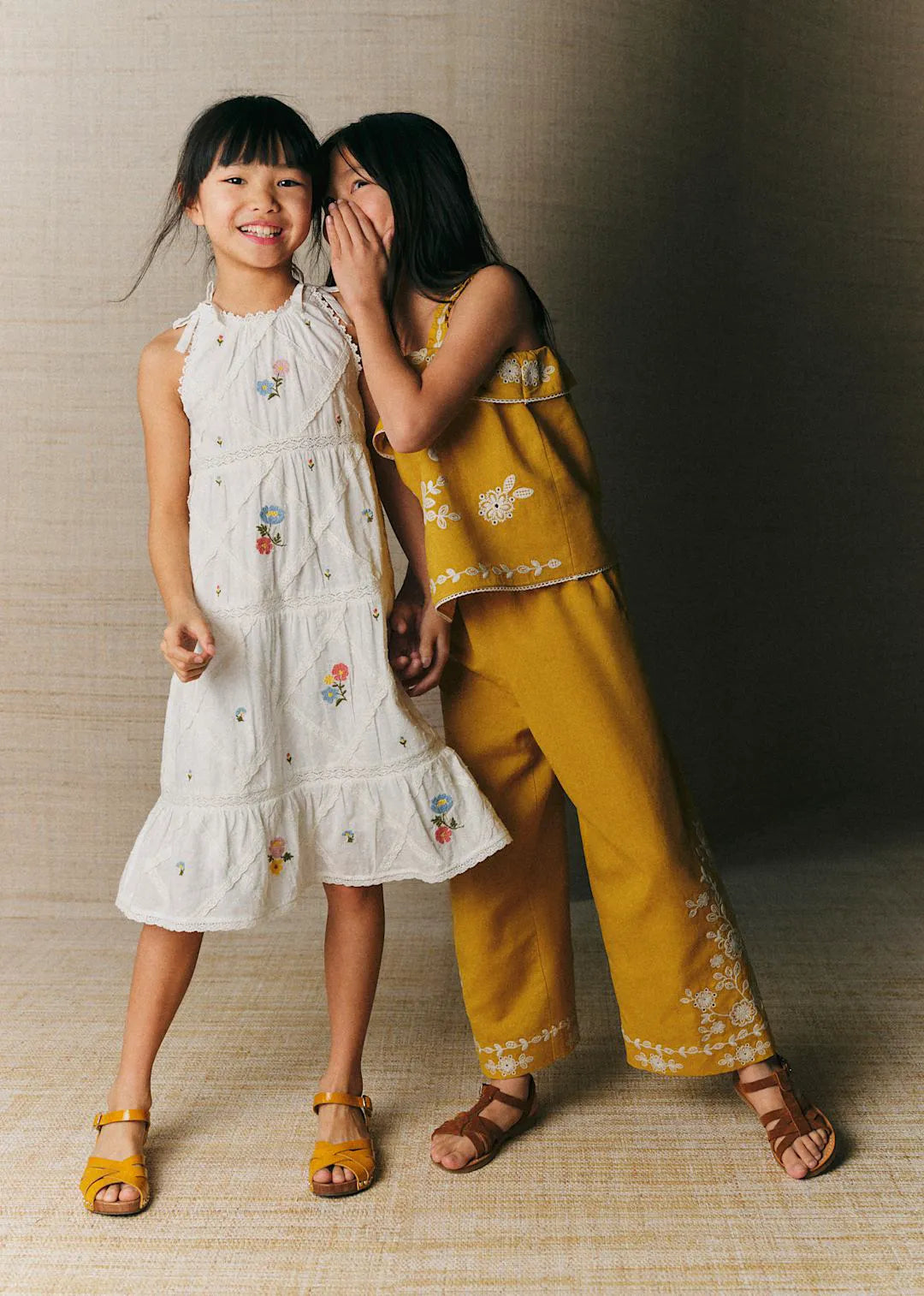 Ecru with Contrasting Tricolor Embroidery
