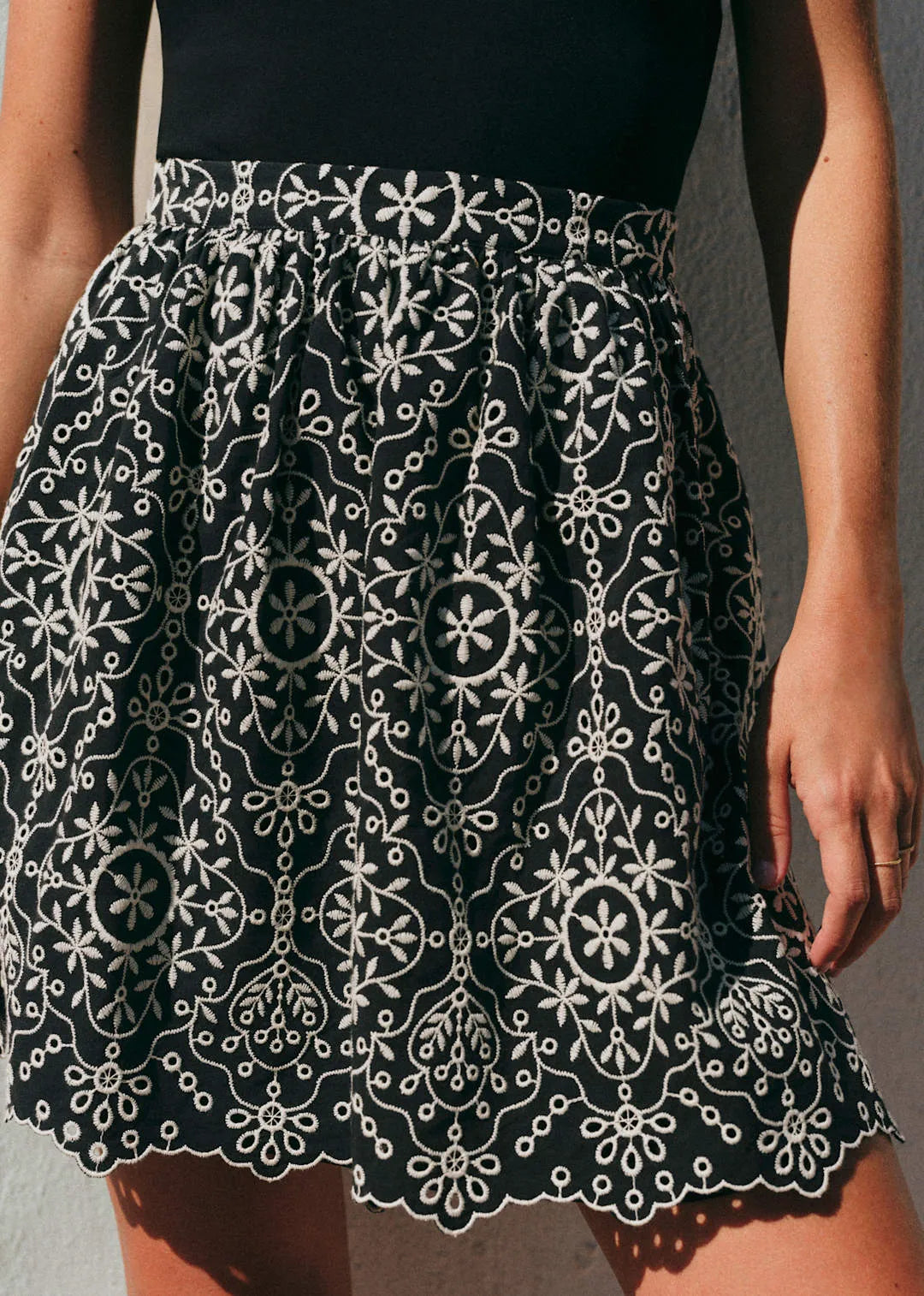 Contrast Embroidery Black Ecru