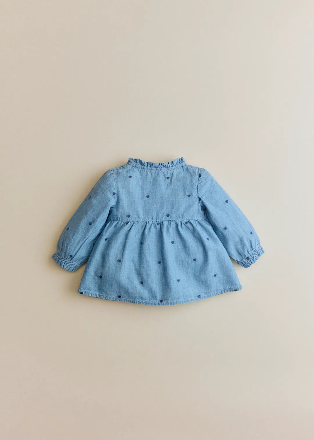 Chambray with embroidered navy hearts