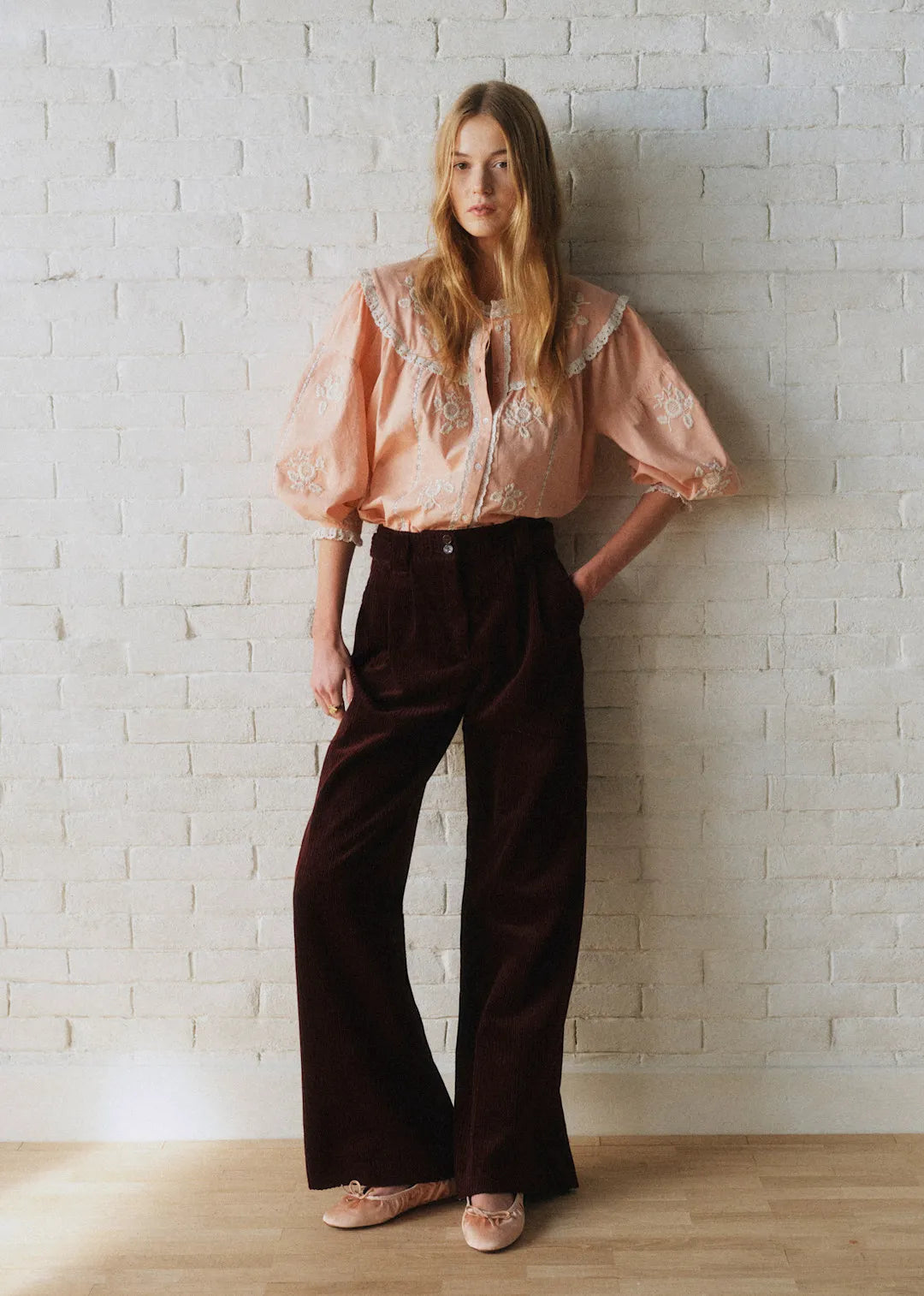 Pastel Pink with Ecru Embroidery