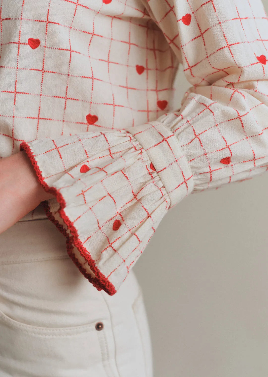 Ecru with Red Hearts and Checks