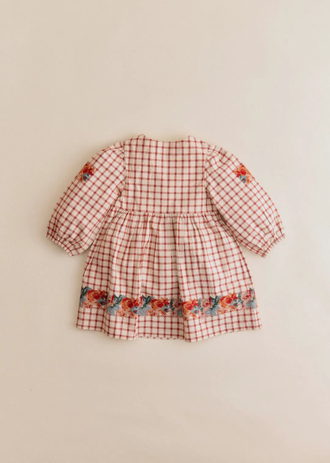 Checked Print with Floral Embroidery