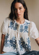Ecru with Blue Ochre Placed Embroidery