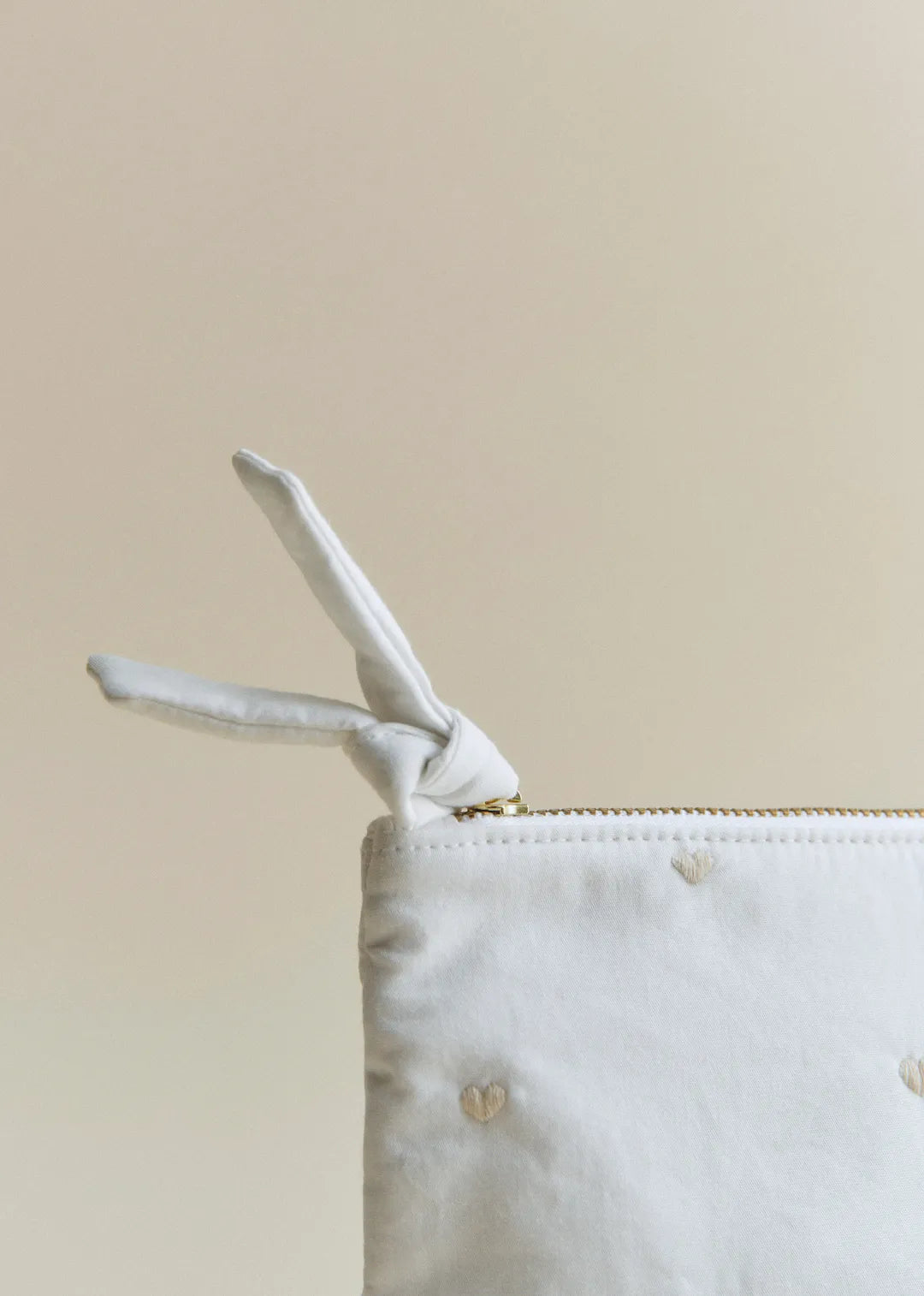 White Beige Heart Embroidery