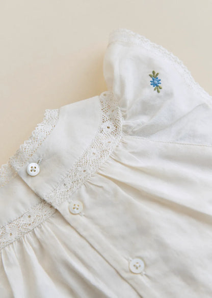 Placed Multicolored Flowers Embroidery On Cream