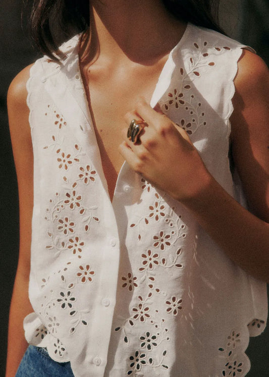 Ecru with Contrasting Cream Embroidery