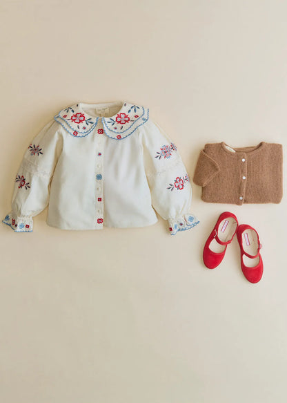 Ecru with Blue Jasmine Embroidery