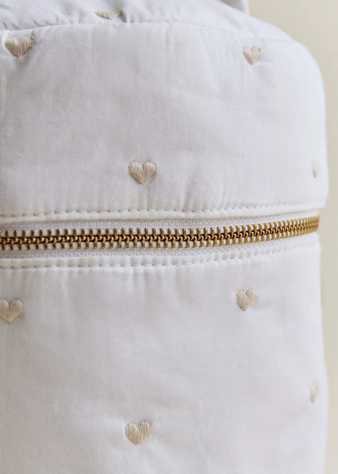 White Beige Heart Embroidery