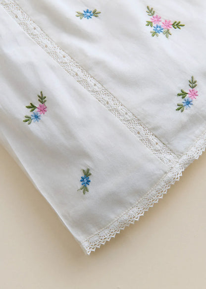 Placed Multicolored Flowers Embroidery On Cream