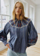 Blue with Contrasting Brick Embroidery