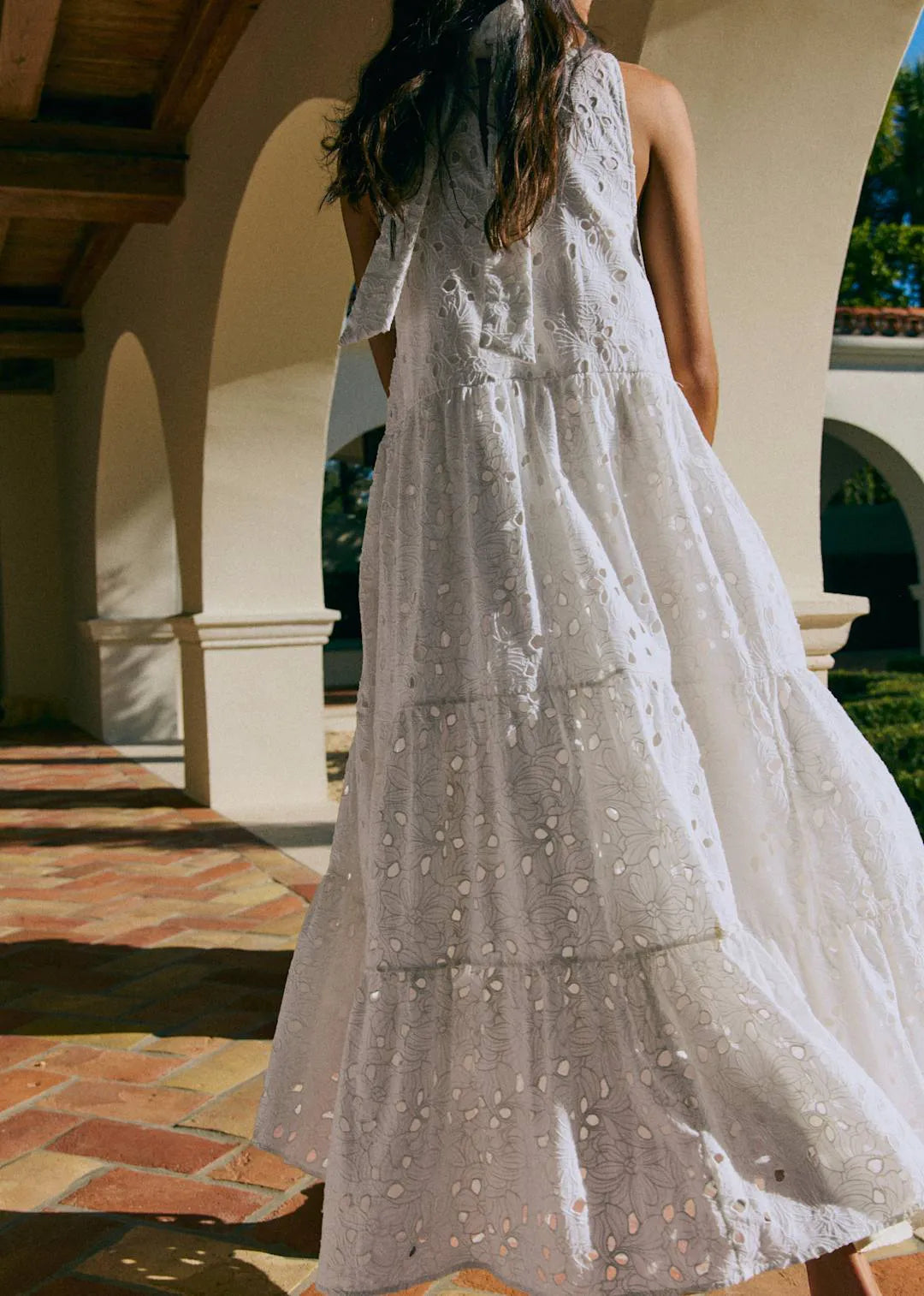 Solid Floral Embroidery Maxi Ecru