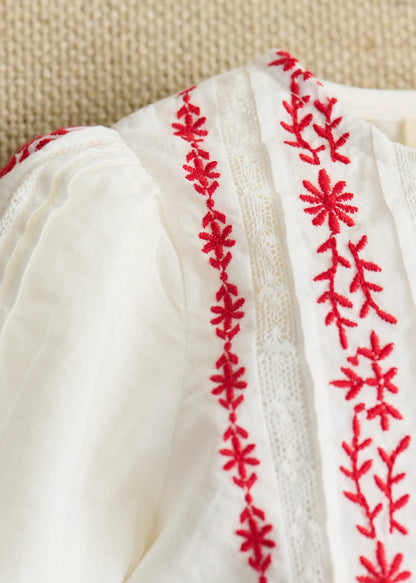White with Red Embroidery