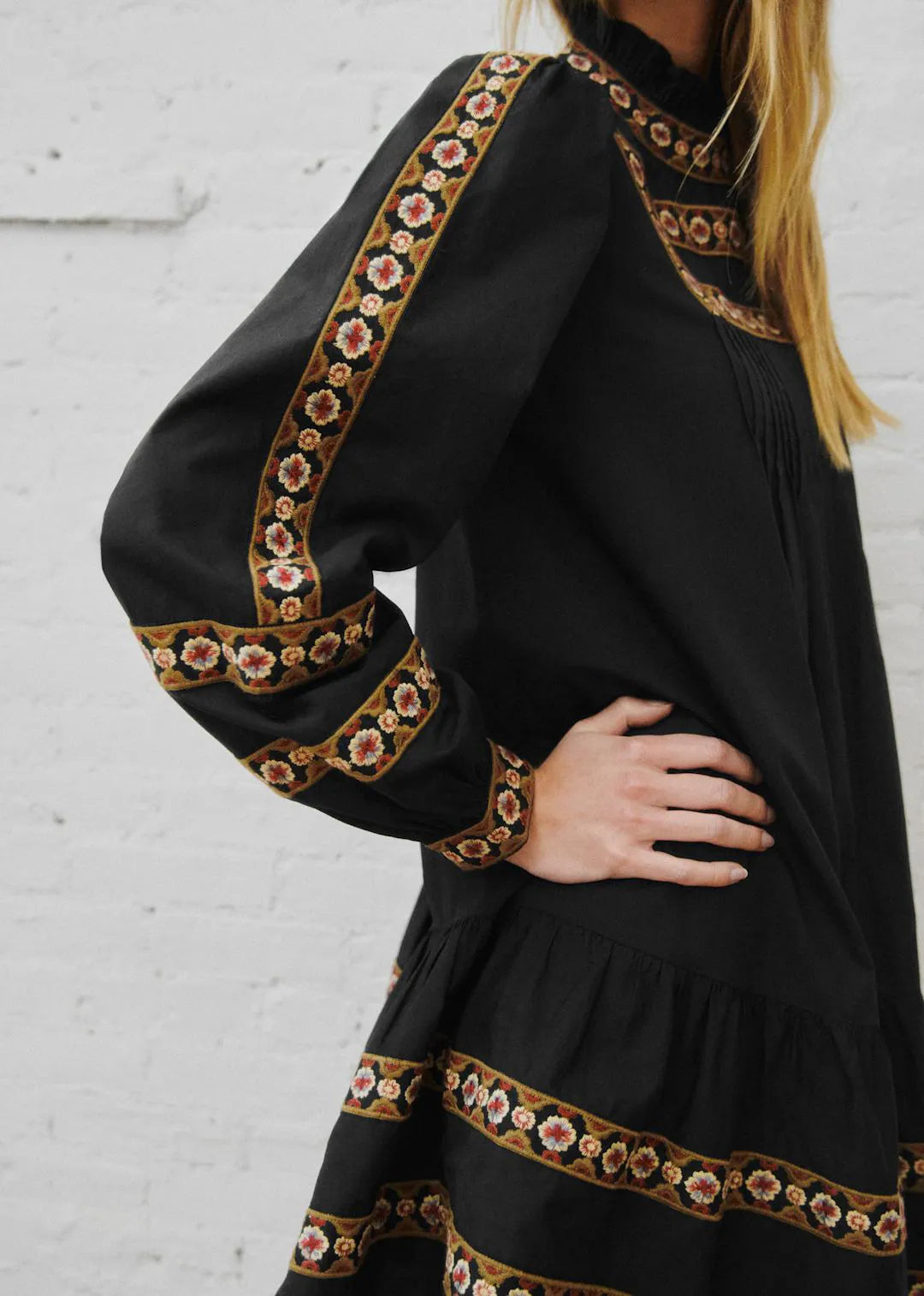 Black with Placed Trim Embroidery