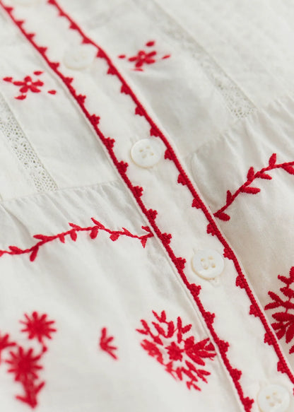White with Red Embroidery