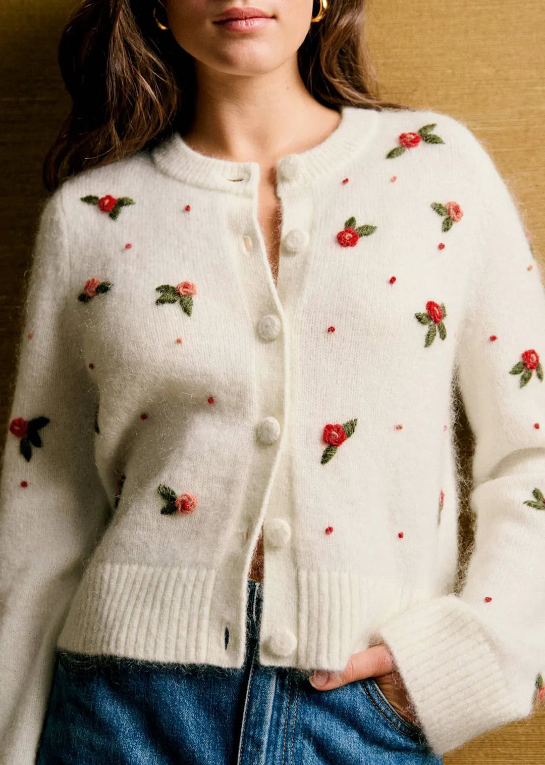 Ecru with Multicolored Embroidery