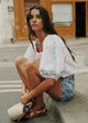 Ecru with Blue Embroidery