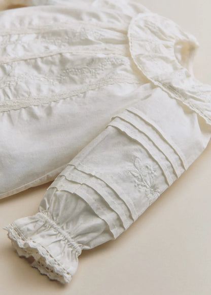 Ecru / Embroidered Flower Border