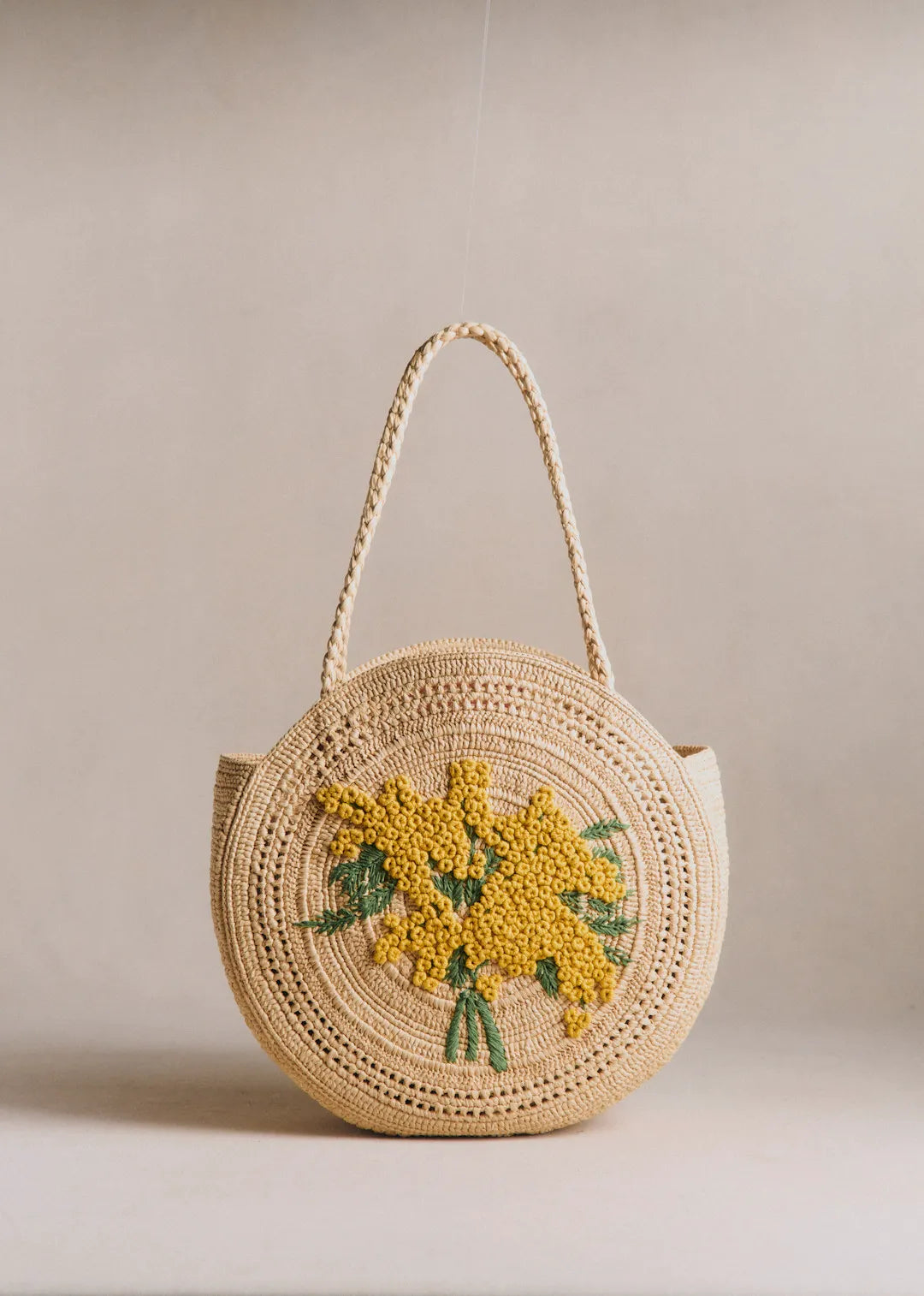 Raffia with Mimosa Embroidery