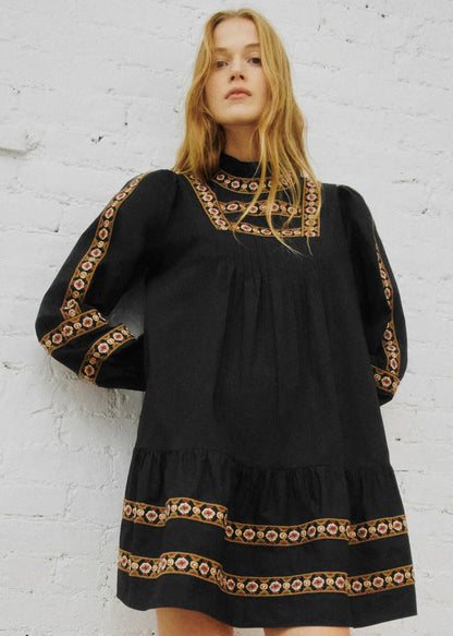 Black with Placed Trim Embroidery