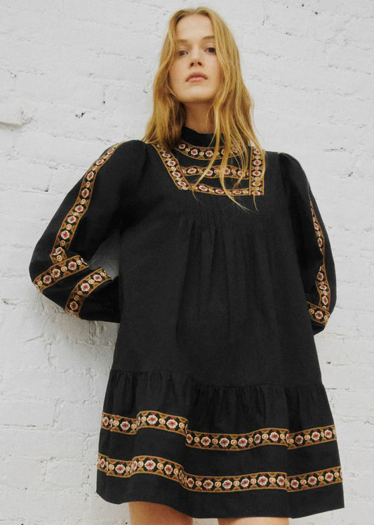 Black with Placed Trim Embroidery