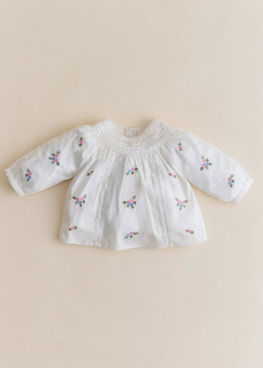 Placed Multicolored Flowers Embroidery On Cream