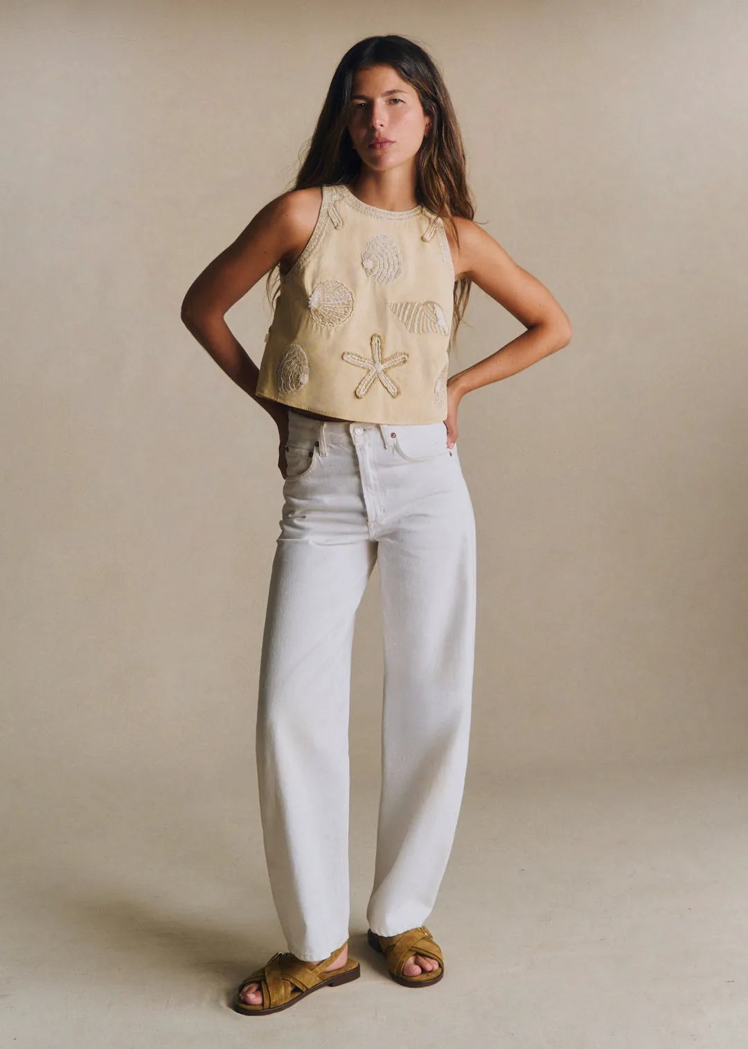 Ecru with Contrasting Cream Embroidery