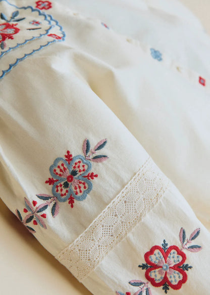 Ecru with Blue Jasmine Embroidery
