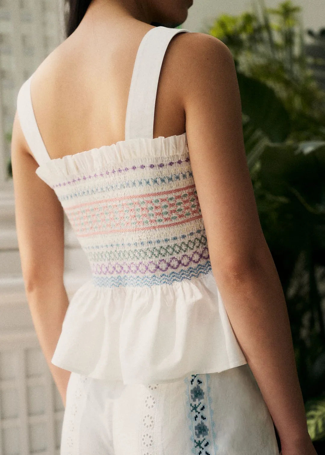 Ecru with Multicolored Embroidery