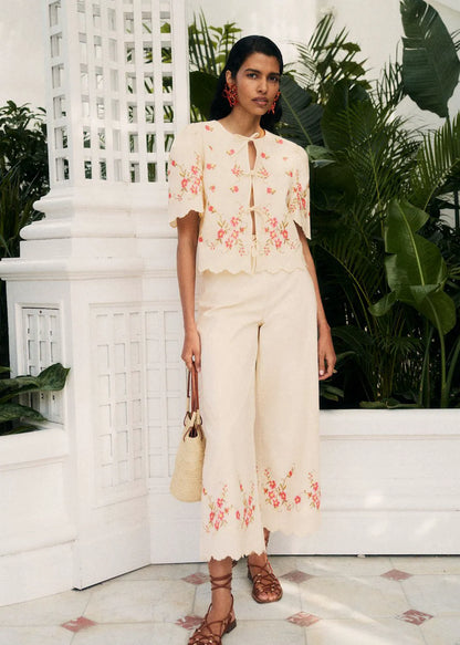 Cream with Pink Floral Embroidery