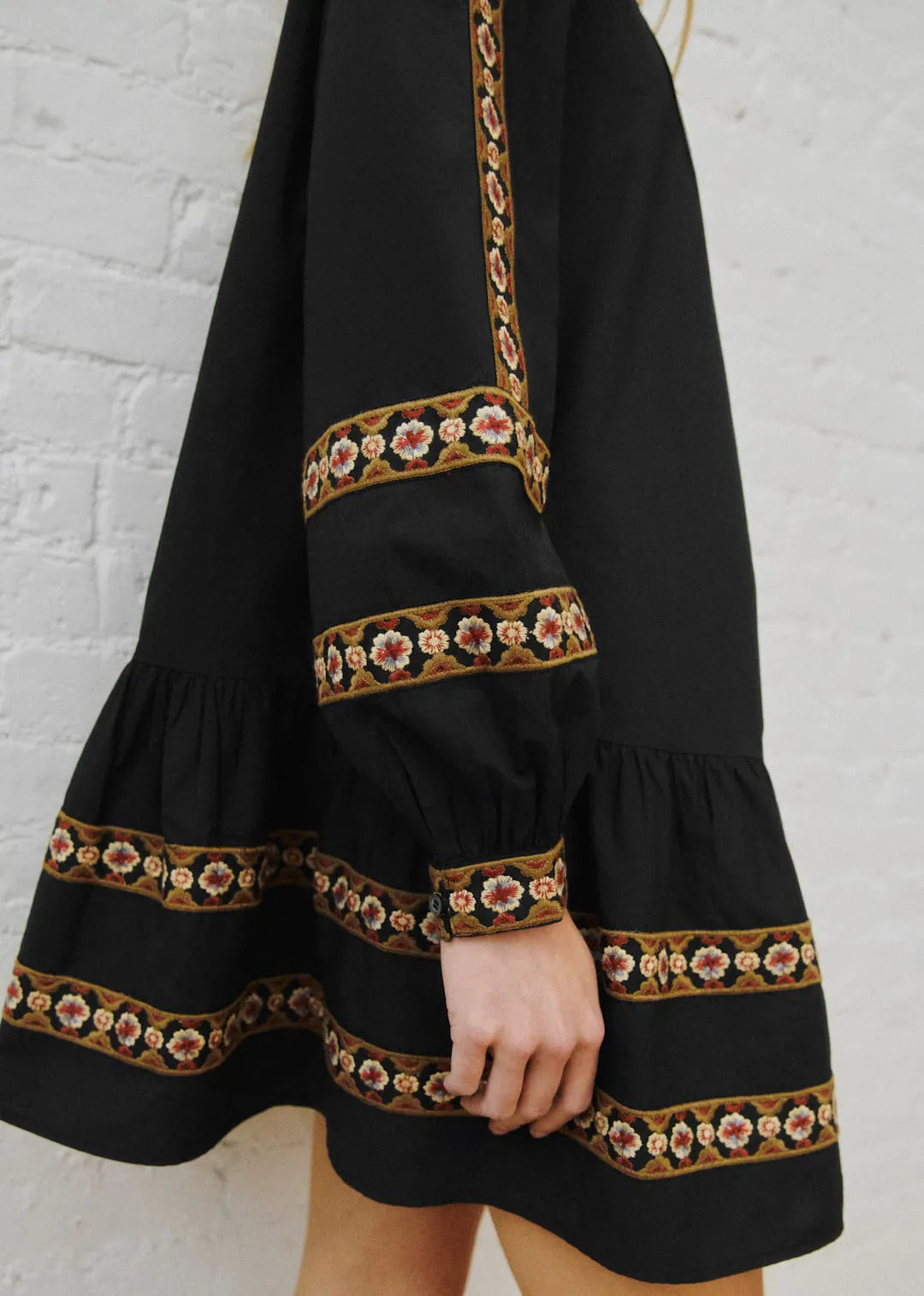 Black with Placed Trim Embroidery