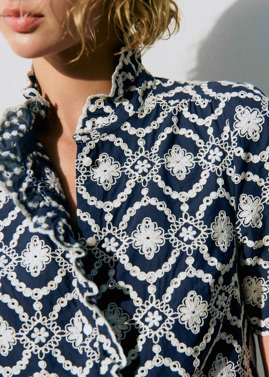 Marine with Ecru Embroidery