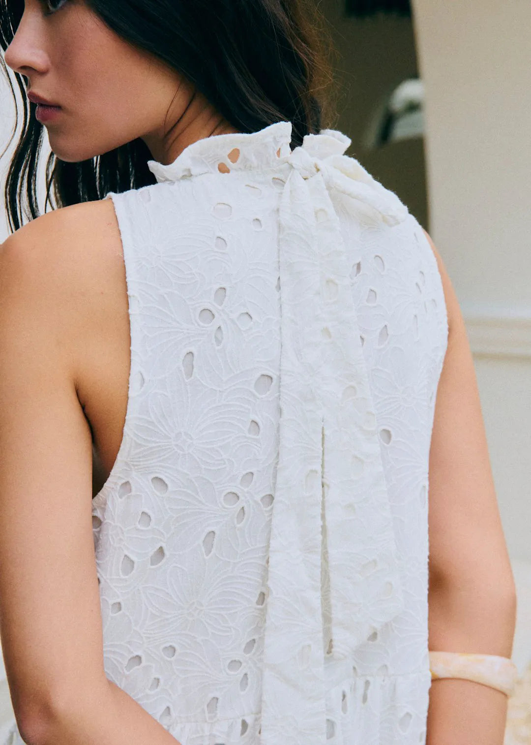 Solid Floral Embroidery Maxi Ecru
