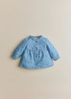 Chambray with embroidered navy hearts