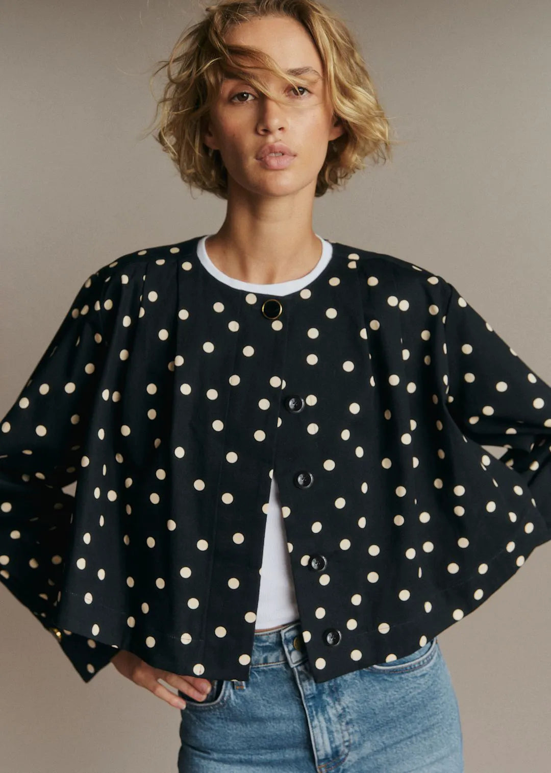 Cream Polka Dots on Black