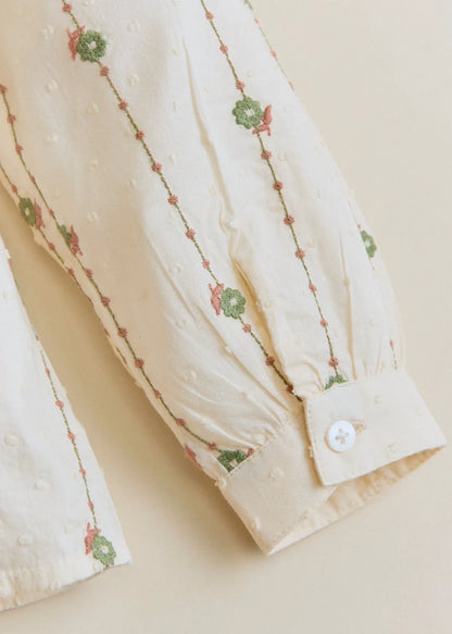 Sage/ Camel Embroidery on Ecru