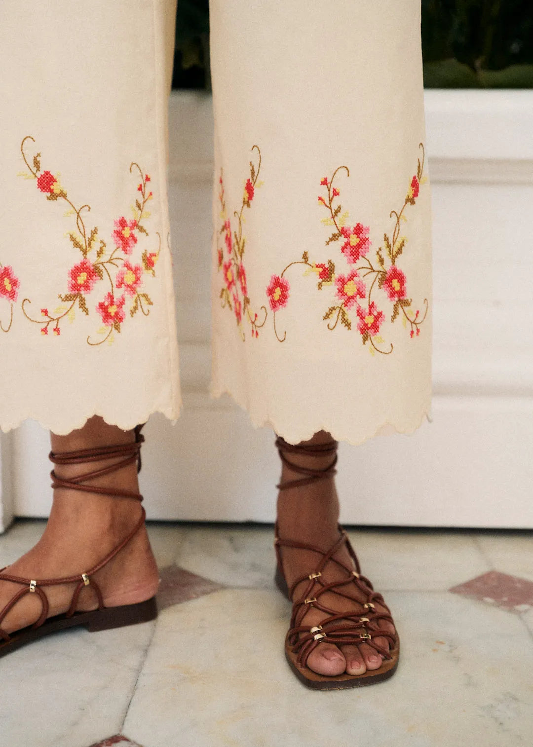 Cream with Pink Floral Embroidery