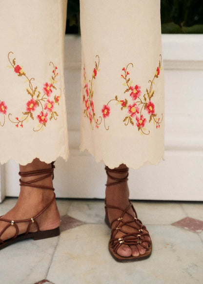 Cream with Pink Floral Embroidery
