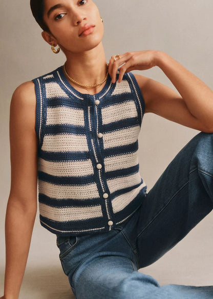 Navy Blue and Ecru Stripes
