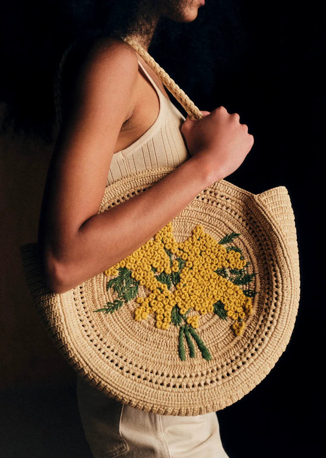Raffia with Mimosa Embroidery