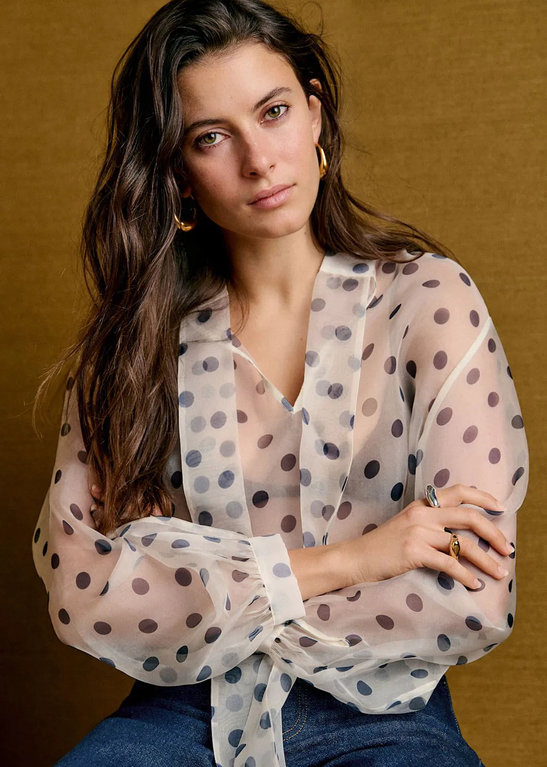 Ecru with Midnight Blue Polka Dots