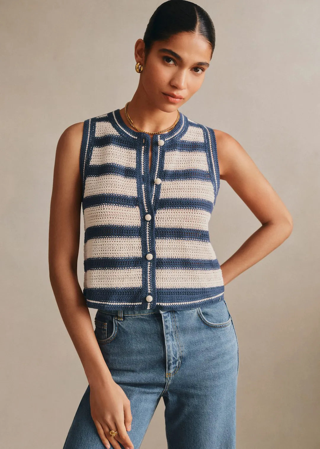 Navy Blue and Ecru Stripes