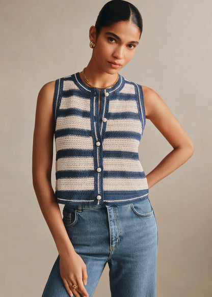 Navy Blue and Ecru Stripes