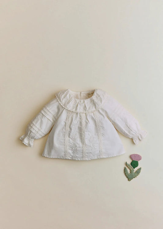 Ecru / Embroidered Flower Border