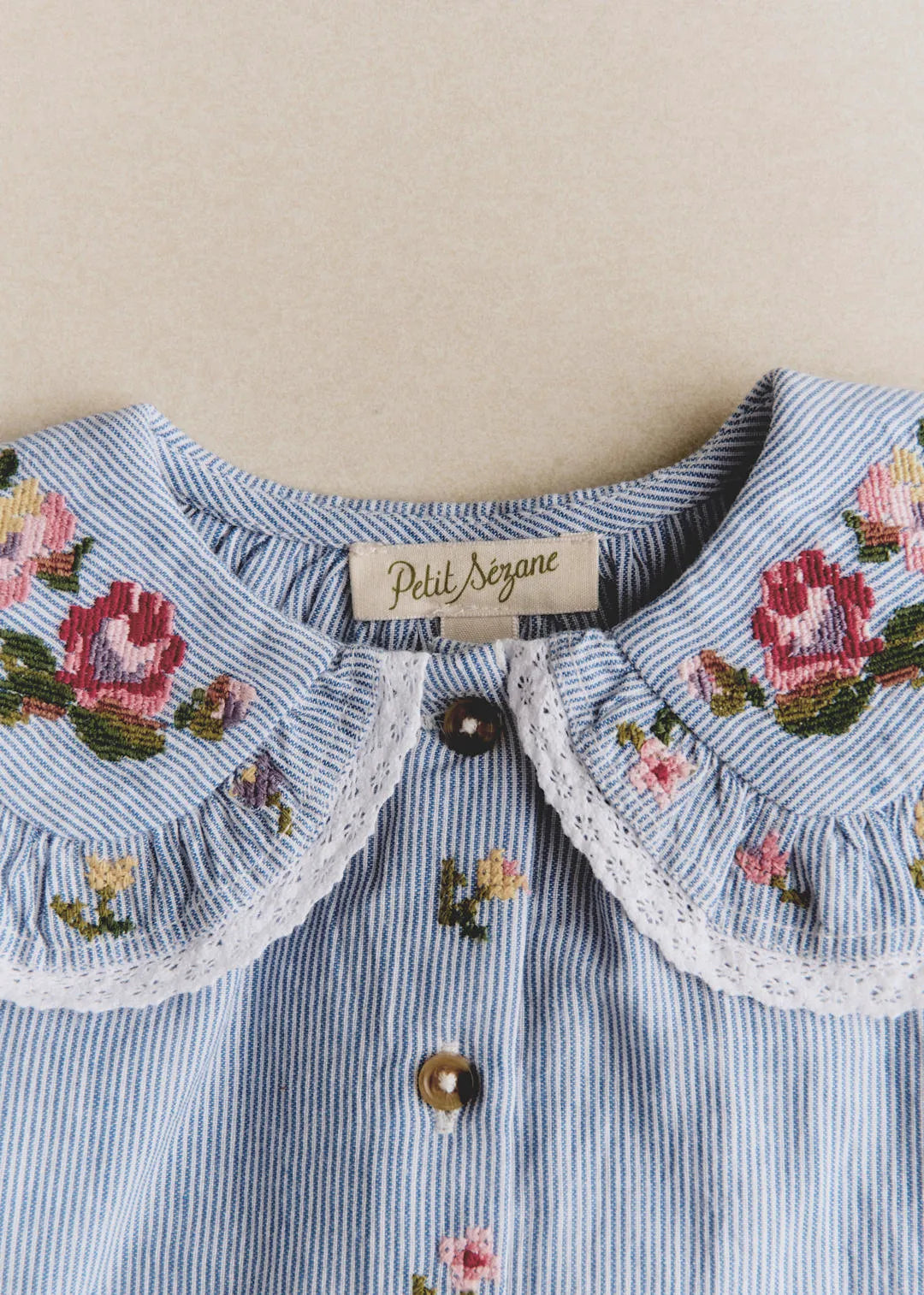 Blue Stripe Voile & Meadow Embroidery