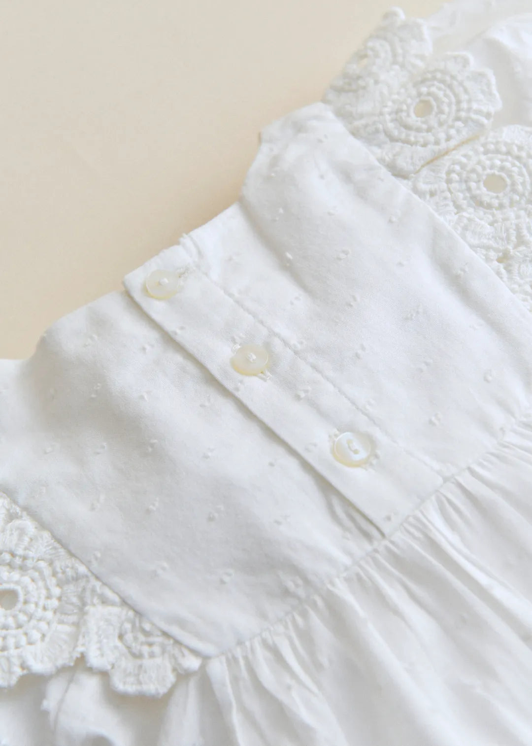 Ecru with Contrasting Tricolor Embroidery