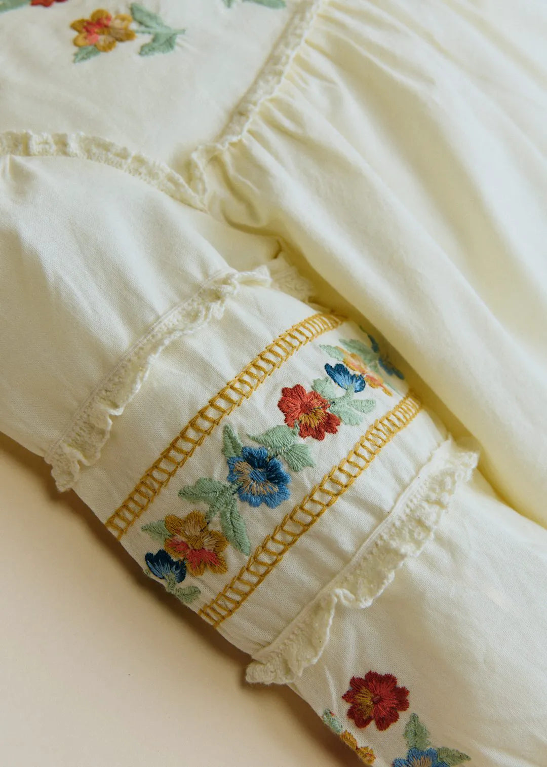 Ecru with Multicolored Embroidery