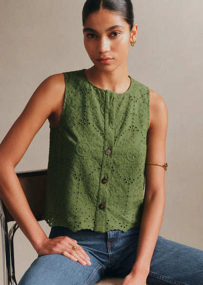 Solid Embroidery Summer Green